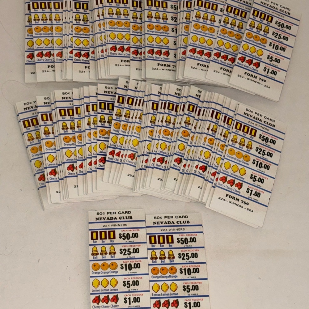 Vintage Nevada Club All Tips Board New Sealed Pull Tab Cards Lot of 100